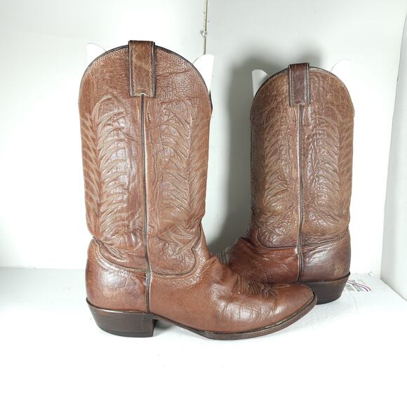 Justin Men\'s Vintage 1306 US 12D Brown Leather Cowboy Boots Made in USA main image 4